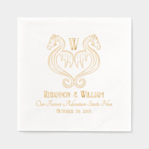 レッドブラック金ゴールドドラゴンモノグラム結婚ファンタジー 箔ナプキン