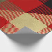 レッドブラック金ゴールドバッファロープレイド素朴ホリデー ラッピングペーパー (角)