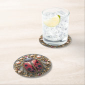 レッドブラック金ゴールドパールルビーダイヤモンドエレガント ラウンドペーパーコースター (インサイチュ)