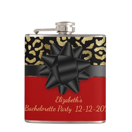 レッドブラック金ゴールドヒョウ印刷バチェロレッテ フラスク (正面)