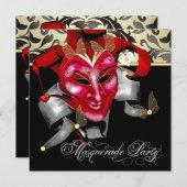 レッドブラック金ゴールドマスカレードパーティの招待状 招待状 (正面/裏面)