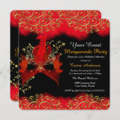 レッドブラック金ゴールドマスクマスカレード誕生日パーティー 招待状 (正面/裏面)