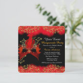 レッドブラック金ゴールドマスクマスカレード誕生日パーティー 招待状 (スタンド正面)