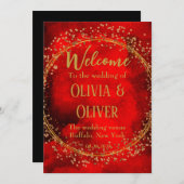 レッドブラック金ゴールド幾何学的グリッターウェディングシャワー 招待状 (正面/裏面)