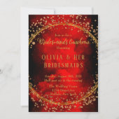 レッドブラック金ゴールド幾何学的グリッターブリデスメイドランチ 招待状 (正面)
