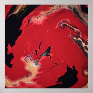 レッドブラック金ゴールド流動大理石アクリルアート抽象芸術 ポスター