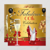 レッドブラック金ゴールド素敵な誕生日パーティー 招待状 (正面/裏面)