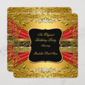 レッドブラック金ゴールド華美誕生日パーティー 招待状 (正面/裏面)