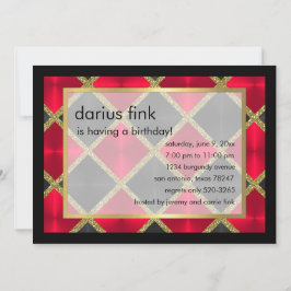 レッドブラック金ゴールド誕生日パーティーへの招待 招待状