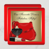 レッドブラック金ゴールド香水ウーマンズバースデーパーティー 招待状 (正面/裏面)