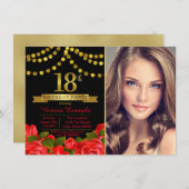 レッドブラック金ゴールド18thバースデーパーティー 招待状 (正面/裏面)
