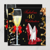 レッドブラック金ゴールド40歳と素晴らしい40歳の誕生日パーティー 招待状 (正面/裏面)