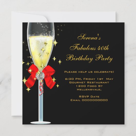 レッドブラック金ゴールド40歳と素晴らしい40歳の誕生日パーティー 招待状 (裏面)