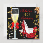 レッドブラック金ゴールド40歳&素晴らしい40歳の誕生日パーティー2 招待状 (正面)