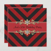 レッドブラック金ゴールド50位誕生日招待状50位 招待状 (正面/裏面)