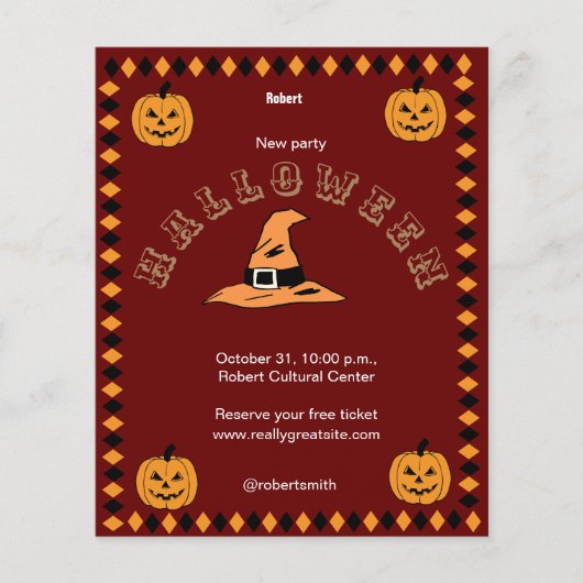 レッドブラック&オレンジハローウィンパーティヴィンテージフライヤー チラシ (正面)