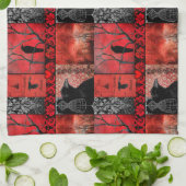 レッドブラック キッチンタオル (折り畳み)