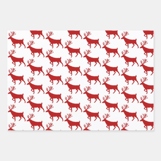 レッドブラック&グリーンウッドランドスタグホワイト ラッピングペーパーシート (正面)