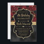 レッドブラック&金ゴールドフローラ大理石21st誕生日 招待状<br><div class="desc">黒エレガント箔と赤、黒と金ゴールドのフローラ大理石のパターンデザインと金ゴールドヴィンテージフレームとダイヤモンド</div>