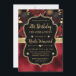 レッドブラック&金ゴールドフローラ大理石21st誕生日 招待状<br><div class="desc">赤エレガント箔と赤、黒と金ゴールドのフローラ大理石のパターンデザインと金ゴールドヴィンテージフレームとダイヤモンド</div>