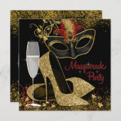 レッドブラック&金ゴールド仮装バースデーパーティー 招待状 (正面/裏面)
