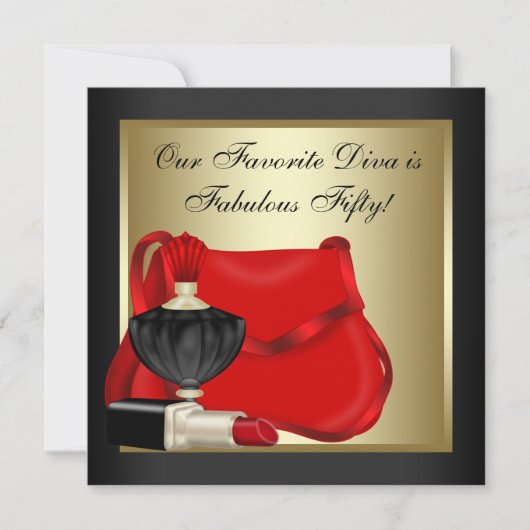 レッドブラック&金ゴールド誕生日パーティー 招待状 (正面)