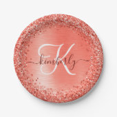 レッドブラッシュメタルグリッターモノグラム名 ペーパープレート (正面)