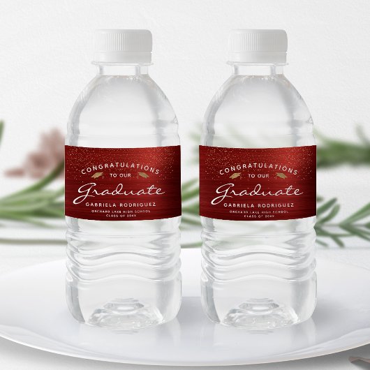 レッドブラッシュメタルホワイトスクリプト金ゴールドキャップ卒業 ペットボトルラベル