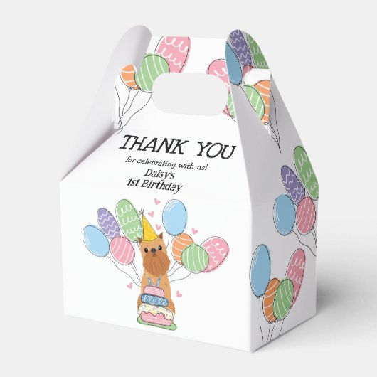 レッドブリュッセルグリフォン切り抜き耳バースデーパーティー フェイバーボックス (正面サイド)