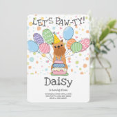 レッドブリュッセルグリフォン切り抜き耳バースデーパーティー 招待状 (スタンド正面)