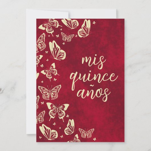 レッドブルガンディと金ゴールドキンセアニラティアラバタフライ 招待状 (裏面)