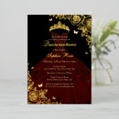 レッドブルガンディブラック金ゴールドバラドレスキンセアニェラ 箔招待状 (立ち正面)