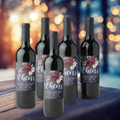 レッドブルガンディホワイトネイビーブルーフローラ結婚応援 ワインラベル