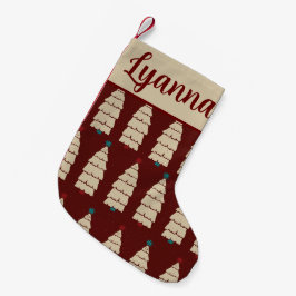 レッドブルゴーニツリーパターンレトロコージークリスマス スモールクリスマスストッキング