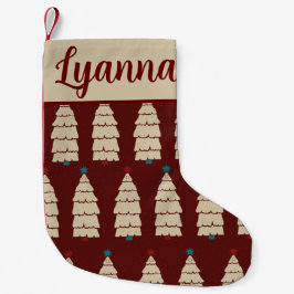レッドブルゴーニツリーパターンレトロコージークリスマス スモールクリスマスストッキング