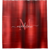 レッドブルゴーニュのブラシ仕上げ金属モノグラムガーリースクリプト シャワーカーテン (正面)