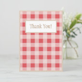 レッドブルゴーニュの格子模様のギンガムカントリー結婚式 サンキューカード (スタンド正面)