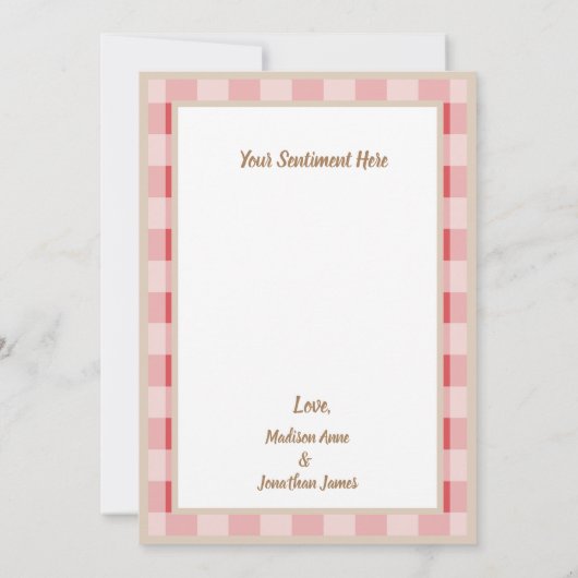 レッドブルゴーニュの格子模様のギンガムカントリー結婚式 サンキューカード (裏面)