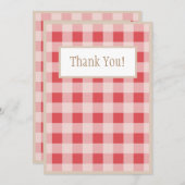レッドブルゴーニュの格子模様のギンガムカントリー結婚式 サンキューカード (正面/裏面)