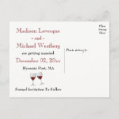 レッドブルゴーニュは日付ワイングラス結婚の 案内ポストカード (裏面)