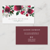 レッドブルゴーニュアイボリー牡丹ブーケイベントプランナー 名刺 (正面/裏面)