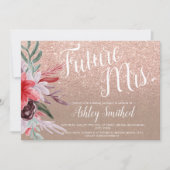 レッドブルゴーニュクラフトフローラグリッターブライダルシャワー 招待状 (正面)