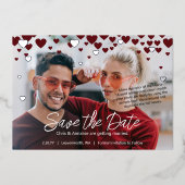 レッドブルゴーニュハートバレンタインデー結婚のテーマ 箔招待状 (正面)