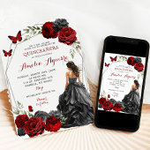 レッドブルゴーニュバラブラックドレスキンセアニラ 招待状