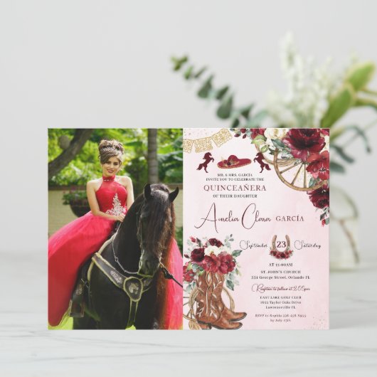 レッドブルゴーニュフローラチャロ女性のカーボーイキンセアニェラ 招待状 (スタンド正面)