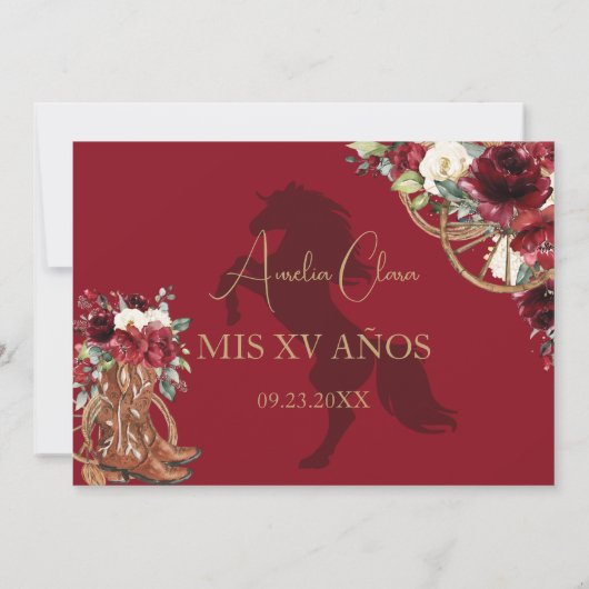 レッドブルゴーニュフローラチャロ女性のカーボーイキンセアニェラ 招待状 (裏面)