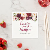 レッドブルゴーニュフローラ秋の結婚式ナプキン スタンダードカクテルナプキン (インサイチュ)