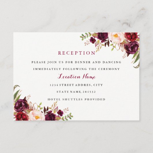 レッドブルゴーニュフローラ秋の結婚式披露宴カード エンクロージャーカード (正面)