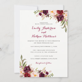 レッドブルゴーニュフローラ秋の結婚式招待状 招待状