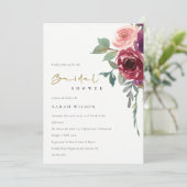 レッドブルゴーニュ桃フローラブライダルシャワー招待状 サンキューカード (スタンド正面)